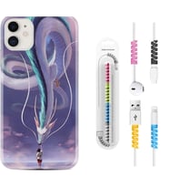 Apple iPhone 11 12 13 Mini Kılıf Kablo Koruma Spiral Silikon Kız ve Ejderha 1742