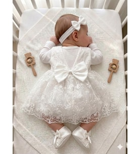 Kız Bebek Hediyelik Mevlüt Takımı Gelinlik Yenidoğan Doğum Bayram Babalar Günü Hediyesi Baby Shower Elbisesi Orjinal Kutusunda Hediye Paketli (Beyaz)