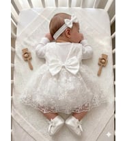 Kız Bebek Hediyelik Mevlüt Takımı Gelinlik Yenidoğan Doğum Bayram Babalar Günü Hediyesi Baby Shower Elbisesi Orjinal Kutusunda Hediye Paketli (Beyaz)