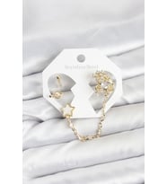Pirinç Gold Renk Yıldız Model Zincir Bağlantılı Ear Cuff Küpe Seti 5886 - HPSBYI6560-7269