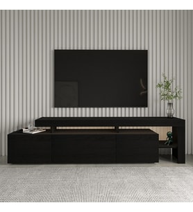 TV Sehpası Buğra Ahşap Siyah LED Işıklı 192 cm