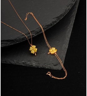 925 Ayar Gümüş Sitrin Taşlı Yonca Kolye Bileklik Set
