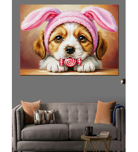 Pembe Kulaklı Köpek Yavrusu Dekoratif Kanvas - Mdf Ahşap Tablo