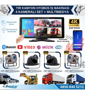 Tır Ve Kamyon 10.36" Dokunmatik Ekranlı 4 Kameralı Kayıtlı Video Müzik Telefon Ekran Yansıtma Özellikli Tak Kullan Kamera Seti