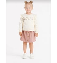 Kız Çocuk "Loved" Nakışlı Sweatshirt ve Kadife Etek İkili Takım-107581B