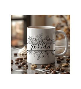 Kişiye Özel Çiçekli Alfabe Baskılı Seramik Kahve Çay Kupası Baskılı Kupa (Beyaz)