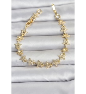 Sıralı Yıldız Model Zirkon Taşlı Gold Renk Pirinç Kadın Bileklik TJ-BB8496