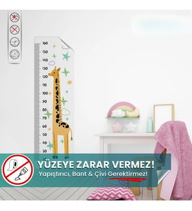 Boy Cetveli, Duvarda Iz Bırakmaz, Yapışkansız Tutunma Özellikli Akıllı Kağıt Sticker (Zürafa Temalı)