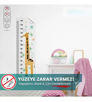 Boy Cetveli, Duvarda Iz Bırakmaz, Yapışkansız Tutunma Özellikli Akıllı Kağıt Sticker (Zürafa Temalı)