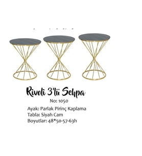 Brc RİVOLİ 14070 Zigon Model Metal Gold Renk kaplam Düz Siyah temper cam El yapım