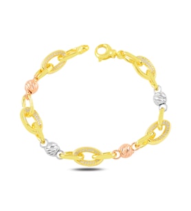 BARIŞ TAKI 925 Ayar Gümüş Gold Oval Beyaz Taşlı Hallow Bileklik