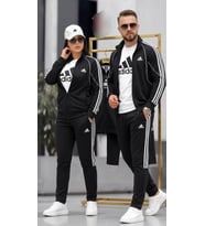 Unisex 3'lü Sevgili Kombin Eşofman Takımı Dalgıç Kompak 2 Iplik Ceket Tişört Alt Set