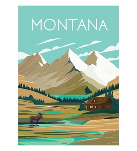 Montana Seyahat Afişi Doğa Tablo Ahşap Poster Dekoratif