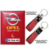 Plakanıza Özel Opel Logolu Kırmızı Ruhsat Kabı ve Anahtarlık