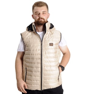 Mode XL Büyük Beden Erkek Yelek Kapitone Kapüşonlu 22600 Ekru