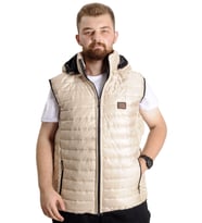 Mode XL Büyük Beden Erkek Yelek Kapitone Kapüşonlu 22600 Ekru