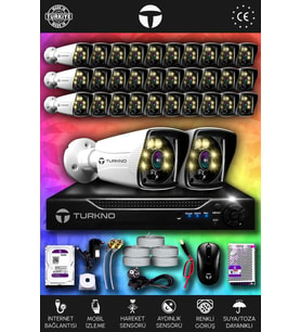 TURKNO 32 Kameralı Karie 32 Dış Kamera Set 320 GB HDD Full HD Renkli Gece Görüşlü Güvenlik Kamerası Sistemi