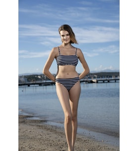 Estiva Çizgili Straplez İp Askılı Bikini Takımı - Siyah Beyaz