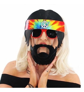 Siyah Saçlı Bandana Tasarımlı Hippi Parti Gözlüğü 26x18 Cm