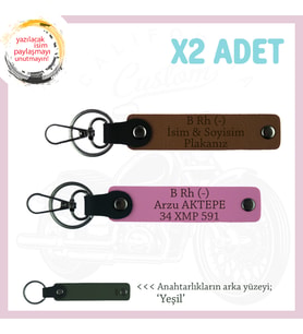 Motosiklet Aşıkları İçin İsim Plaka ve B (-) Kan Grubu Yazılı Kişisel x2 Anahtarlık, Kahve-Pembe-Ysl