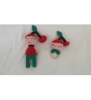 Kiraz Kız Uyku Arkadaşı ve Çıngırak Amigurumi Organik Oyuncak