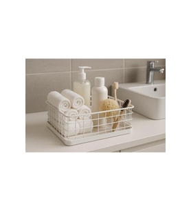 Dikdörtgen Beyaz Metal Organizer Sepet Maxi 18x33 Cm