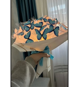 Mavi Led Işıklı Kelebek Buketi A Kalite 24 Adet Kelebekli Sevgiliye/ Eşine vb Herkes İçin