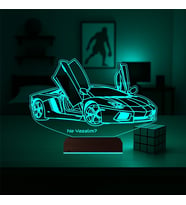 Luvivia Spor Araba Lamborghini Kişiye Özel 3D Lamba - Masa Gece Lambası