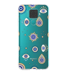 PrintiFy Huawei Mate 30 Lite ile Uyumlu 1mm Slim Fit Nazar Boncuğu 5 Baskılı Şeffaf  Kılıf