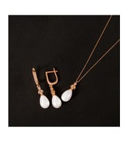 925 Ayar Ay Işığı Damla Gümüş  İnci Set (Rose)