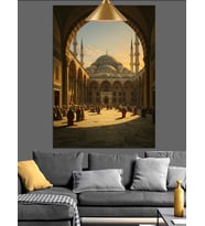 Avluda Büyük Cami Dekoratif Kanvas - Mdf Ahşap Tablo