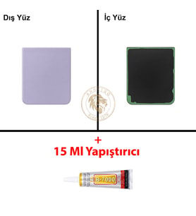 Samsung Galaxy Z Flip 4 Mor Renk Arka Kapak + B7000 Yapıştırıcı Arka Cam Batarya Kapağı Pil Kapağı Lazer Kesim Back Cover Galaxy Z Flip 4 Uyumlu