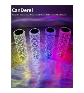 Kumandalı Kristal Elmas LED Masa Lambası, Dokunmatik, USB Şarj, Bar Dekorasyon (Krem)