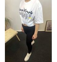 Kadın Bisiklet Yaka Oversize Kalıp New York Baskılı Tişort SPR24TSk112 (Beyaz)