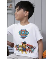 Paw Patrol Petrol İsim Yazılı Çocuk Tişört Kişiye Özel Baskılı Tshirt Pamuklu Penye (Doğal Beyaz)