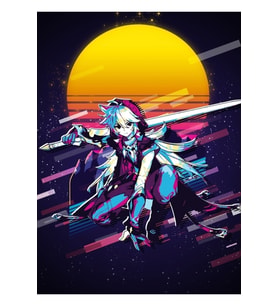 Jilet - Genshin Impact 80s Retro Tablo Ahşap Poster Dekoratif