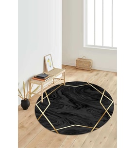 Dijital Baskılı Kaymaz Taban Yıkanabilir Yuvarlak Salon Halısı Koridor Halısı Paspas NDY-HT-1098 (Siyah)