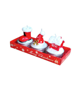 3 Adet 4cm Yılbaşı Tealight Mum Çorap Şapka Ev