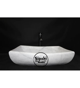 Sipahi Marble Muğla Kristal Beyaz Köşeli Dizayn Lavabo