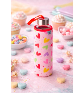 Kalp Desen Kilifli 500 ML.Cam Matara