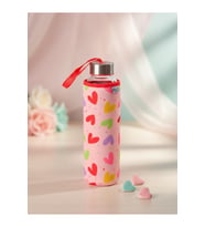 cH2O Kalp Desenli Kılıflı Cam Matara 500 ML