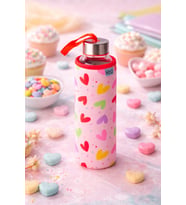 Kalp Desen Kilifli 500 ML.Cam Matara
