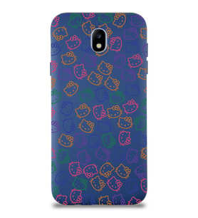 Samsung Galaxy J7 Pro Uyumlu Lansman Kılıf Hello Kitty Tasarımlı İçi Kadife Kapak-Lacivert (Şeffaf)