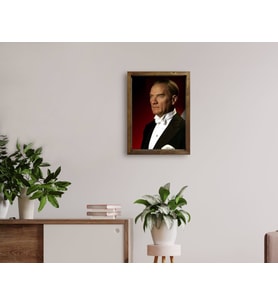 BK Home Atatürk Tasarımlı Doğal Masif Ahşap Çerçeveli Tablo 45x65cm-12