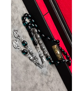 925 Ayar Gümüş Harfli Babam Yazılı 7x11mm Su Yeşili Sürmeli Kehribar Tesbih (Çok Renkli)