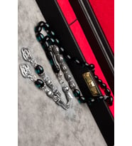 925 Ayar Gümüş Harfli Babam Yazılı 7x11mm Su Yeşili Sürmeli Kehribar Tesbih (Çok Renkli)