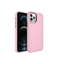 Apple iPhone 12 Pro Max Uyumlu Kılıf Metal Çerçeve ve Buton Tasarımlı Sert Zore Botox Kapak (Açık Pembe)