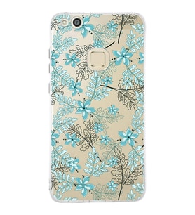 Huawei P10 Lite Uyumlu Kapak Floral Su Yeşili Tasarımlı Şeffaf Silikon Kılıf