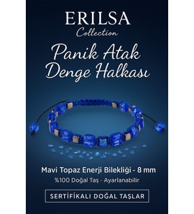 Sertifikalı Panik Atak Denge Halkası – Mavi Topaz Doğal Taş 8 mm Enerji Bilekliği Ayarlanabilir (Çok Renkli)