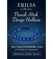 Sertifikalı Panik Atak Denge Halkası – Mavi Topaz Doğal Taş 8 mm Enerji Bilekliği Ayarlanabilir (Çok Renkli)